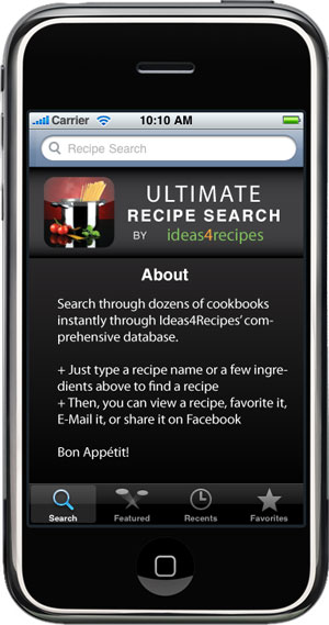 iPhone with Ultimate Recipe Search App